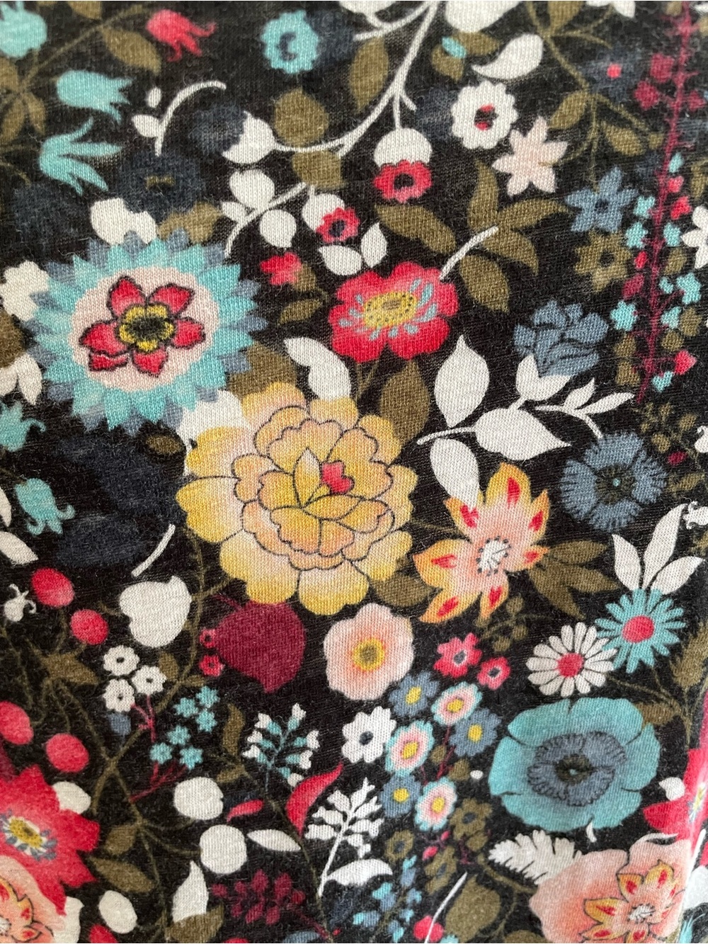 LOFT LINEN Black Floral Short Sleeve Scoop Neck Tee M - Picture 3 of 5